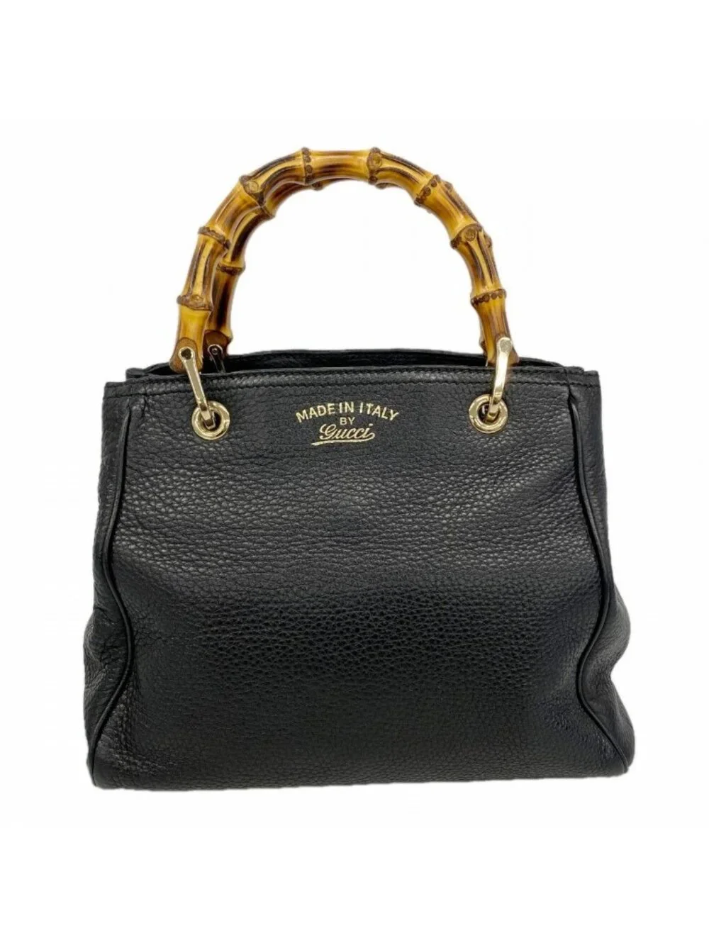 Gucci Handbag Bamboo Leather Black Champagne Gold